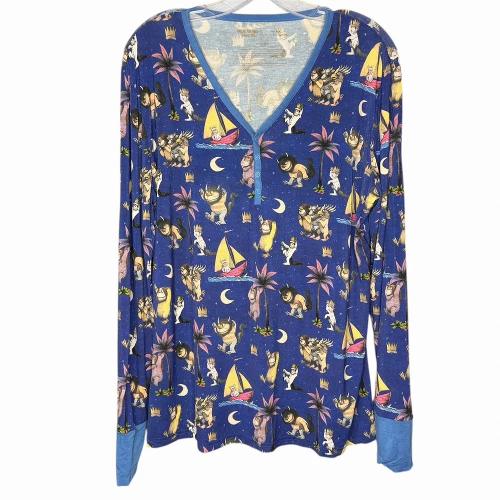 Little Sleepies Women L Where The Wild Things Are Bamboo Pajamas Set RARE Blue - Picture 2 of 10